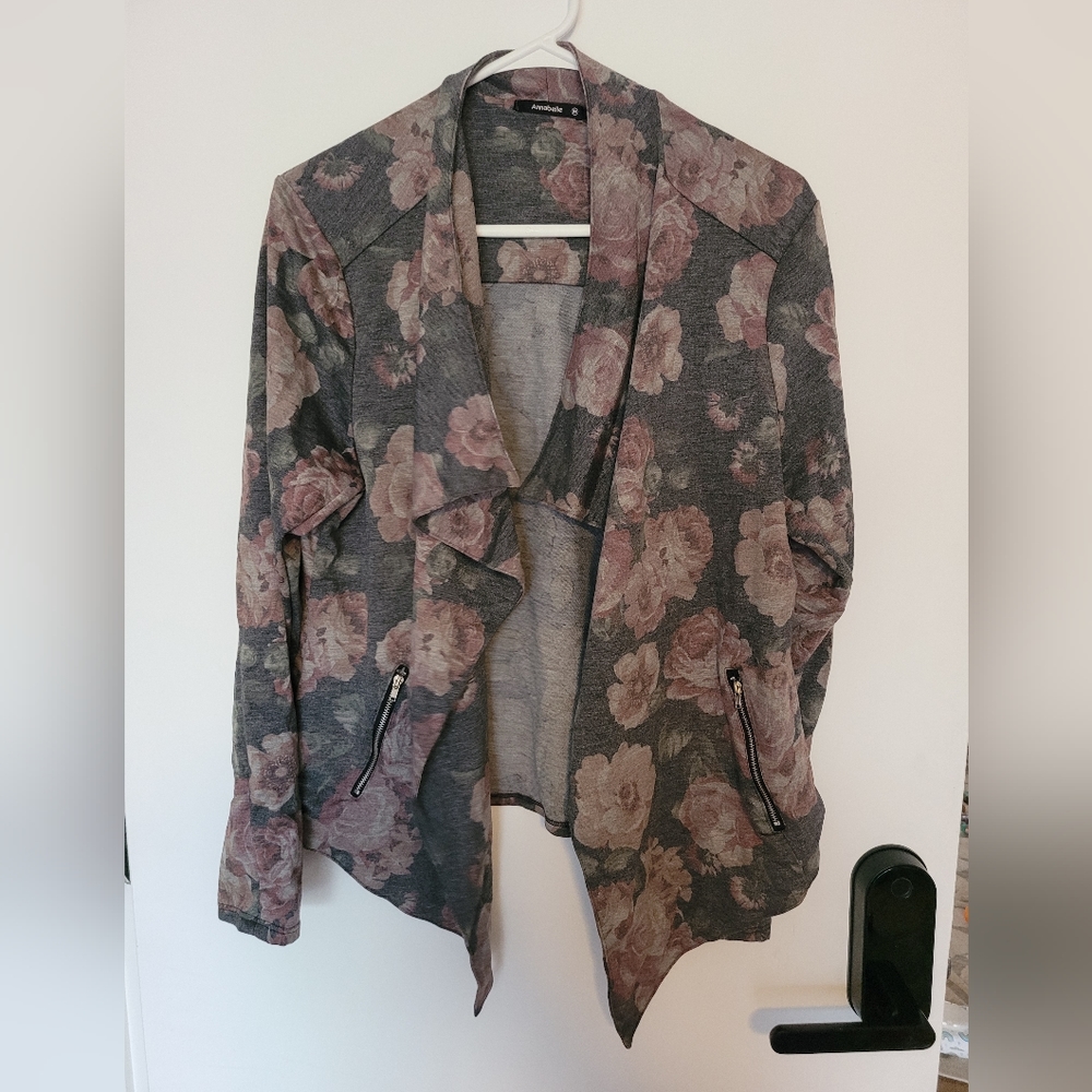 Anabelle Gray and Pink Rose Cardigan
